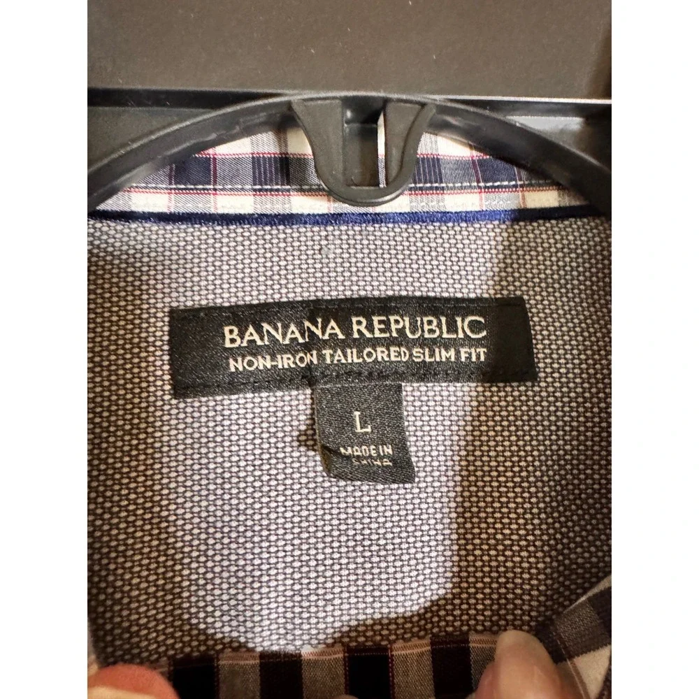 Banana Republic Non-Iron Slim Fit Dress Shirts Large Blue & Black Gingham Bundle